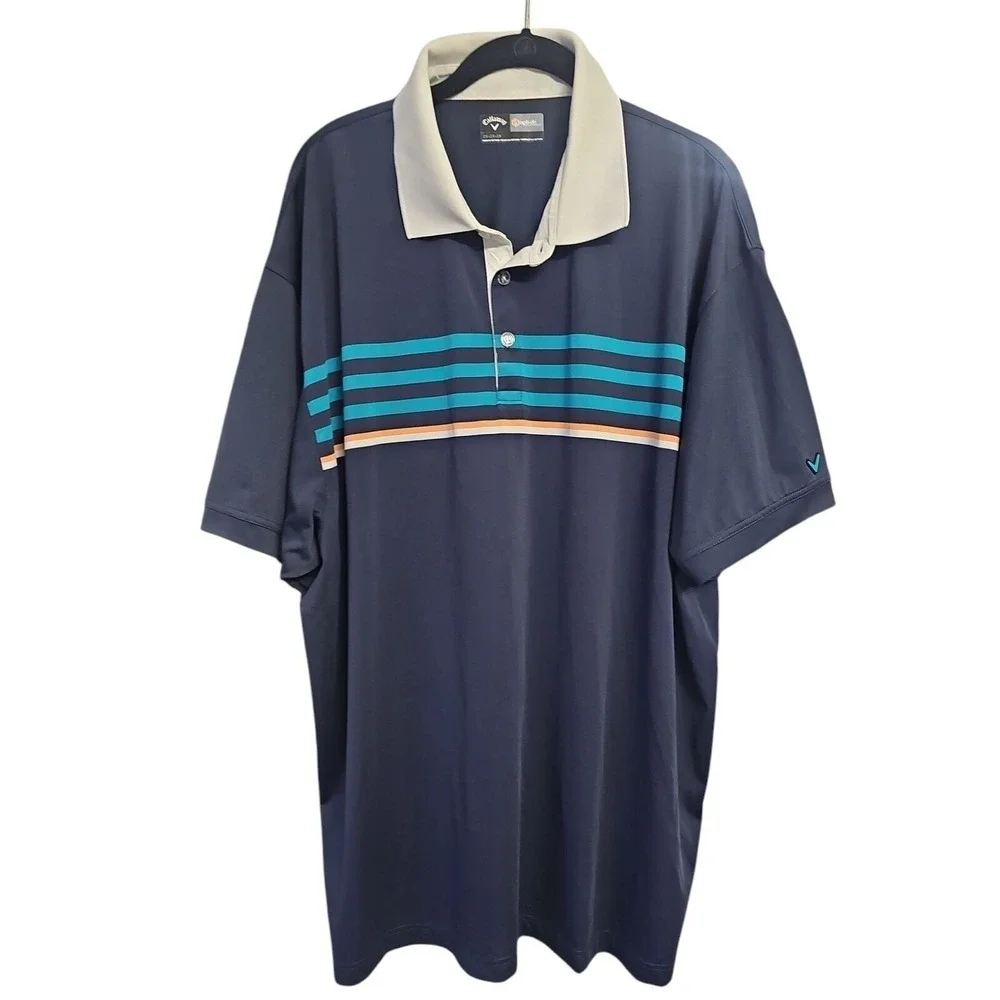 Callaway Golf Polo Shirt Opti-Dri Blue Striped‎ Performance Casual Men's 2XL
